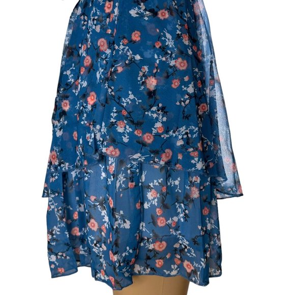 Women Boho Playsuit Romper Medium Blue Orange Floral Off The Shoulder Lined - Picture 9 of 16